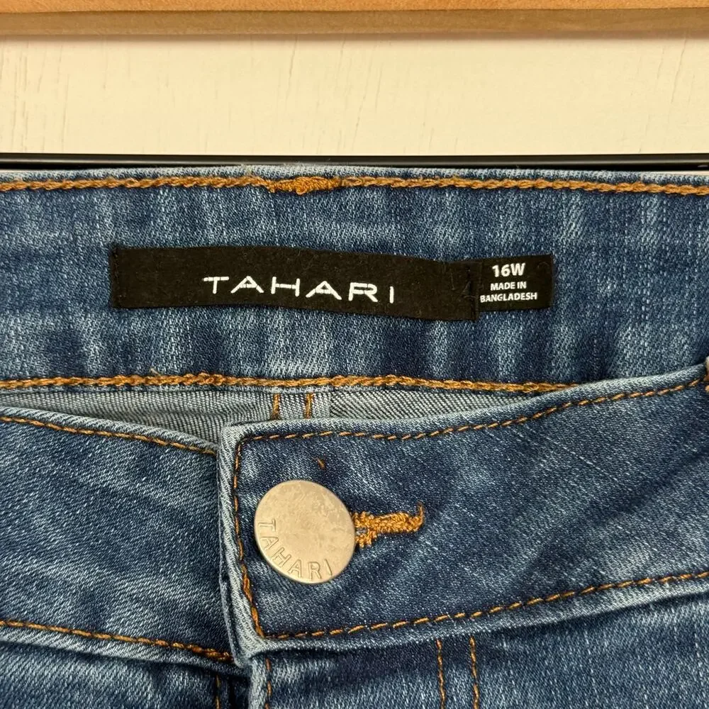 Tahari Amelia Skinny Jeans Womens Size 16W Blue Denim High‎ Rise Button Fly